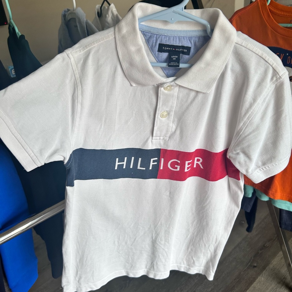Tommy Hilfiger Kids Polo Shirt in White with Red and Blue Accents